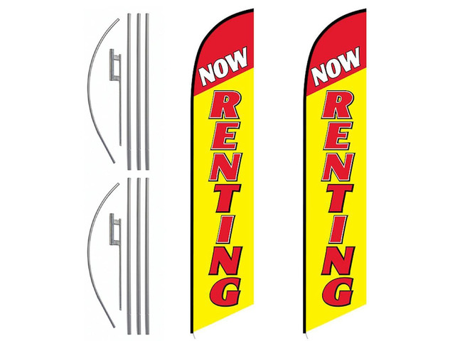 Now Renting Feather Banner Flags (Complete Kits, Pack of 2)