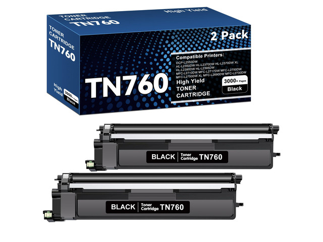 TN-760 Toner Cartridge Black High Yield 2 Packs Replacement for TN-760 TN760 TN-730 TN730 Cartridges Work with Brother DCP-L2550DW MFC-L2710DW...