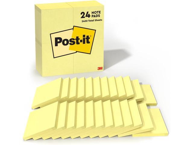 Notes, 3 in x 3 in, 100 Sheets per Pad Canary Yellow 24 Pads, Pack of 8