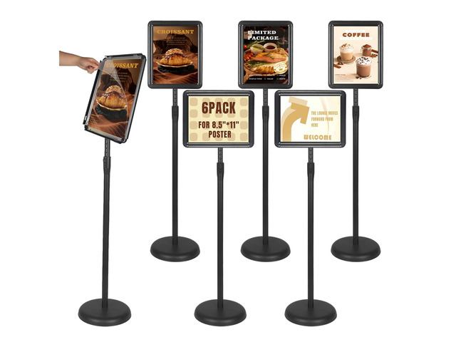 Sign Stand Holder 6PACK Floor Sign Holder with Base for 8.5x11 inches,Both Vertical & Horizontal View Displayed,Snap-Open Frame with Safety Corner...