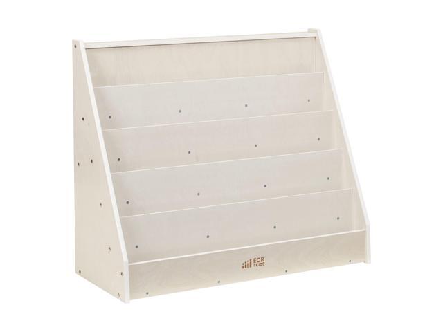 Single-Sided Wooden Book Display, Montessori Furniture, White Wash Independent book browsing, 5 deep shelves, home and classroom use, durable...