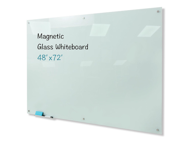 Magnetic Glass Whiteboard, 48'x72' Frameless Dry Erase Board White Board Surface Wall Mounted for Office, Classroom & Home