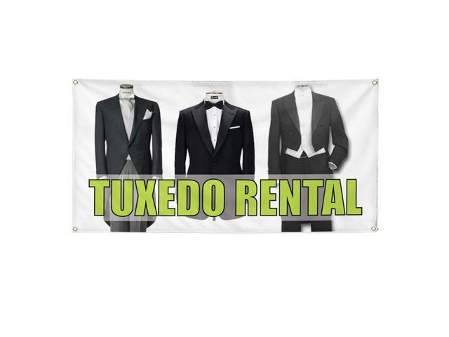 Vinyl Banner Multiple Sizes Tuxedo Rental Outdoor Advertising Printing Business Outdoor Weatherproof Industrial Yard Signs White 10 Grommets...