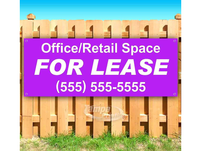 Office/Retail Space for Lease Banner 13 oz Non-Fabric Heavy-Duty Vinyl Single-Sided with Metal Grommets