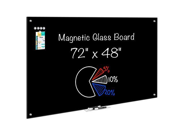 Black Dry Erase Board 72' x 48', Black Whiteboard Glass Frameless, Large Magnetic Glass White Board for Office School