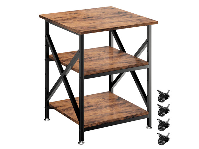 3 Tier Printer Stand, Large Table with Wheels, Rolling Cart with Height Adjustable Middle Storage Shelf, 23.6 x 23.6 x 30.3 Inches Shelf for Home...