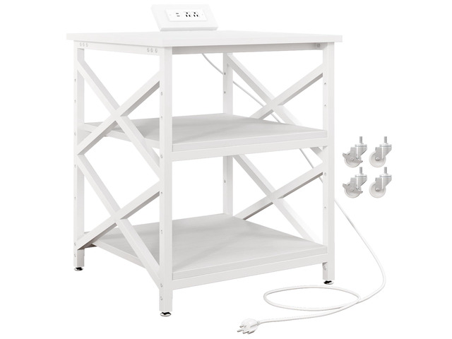 Large Printer Stand with Power Outlet, with Height Adjustable Storage Shelf, 3 Tier Rolling Printer Cart with Industrial Wheels, 23.6 x 23.6 Inches...