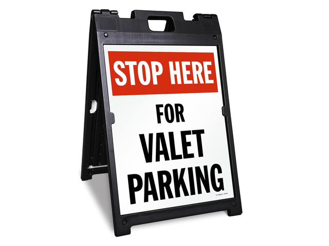 24 x 18 inch Stop Here For Valet Parking Two-Sided BabyBoss A-Frame Sign Kit, Plastic, Multicolor (1 A-Frame + 2 Sign Panels), Made in USA