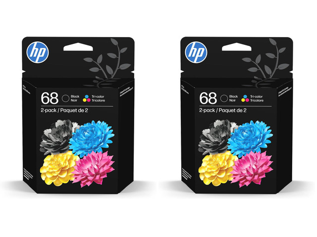 68 Black/Tri-Color Ink Cartridges, Works Envy 6100e,6500e Series, Eligible for Instant Ink, 6L6S2TN, Packaging May Vary,2 Count (Pack of 2)