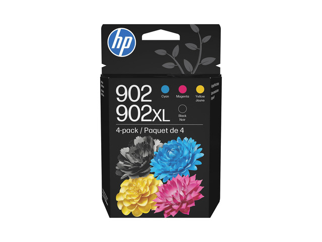 902XL Black + 902 Cyan, Magenta, Yellow Ink Cartridge (Black XL + CMY) Works OfficeJet 6954, 6958, 6962 OfficeJet Pro 6968, 6975, 6978 T0A39AN