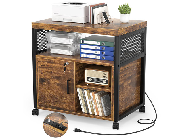 Rolling File Cabinet, Lateral Filing Cabinet on Wheels Mobile Office Printer Stand with Door and Open Storage Shelf for A4, Letter Size and Hanging...