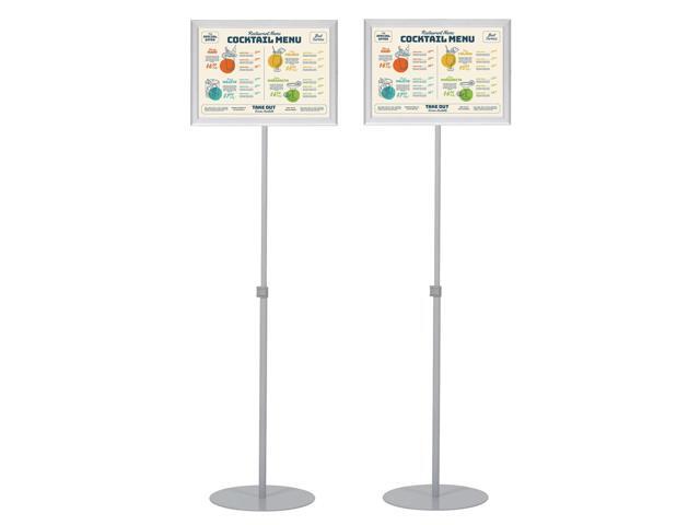Pedestal Adjustable Telescoping Menuboard, Aluminum Profile, Silver Double Sided Slide-In Poster Frame, 11x17 inch Document, Brochure, Sign Holder...