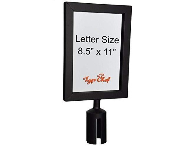 Black Stanchion Sign Holder Fits 8.5 x 11 inch Signs - 5-Pack Top Sign Frames For Stanchion Belt Post
