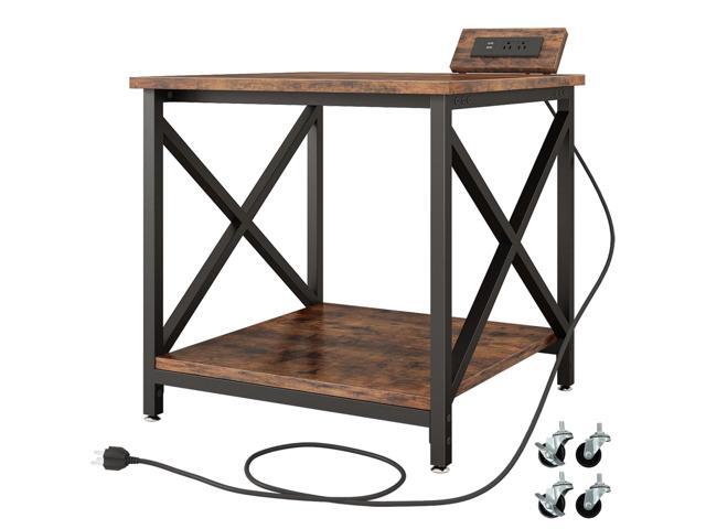 Large Printer Stand with Power Outlet, with Storage Shelf, 2 Tier Rolling Printer Cart with Industrial Wheels, 23.6 x 23.6 Inches Printer Table for...