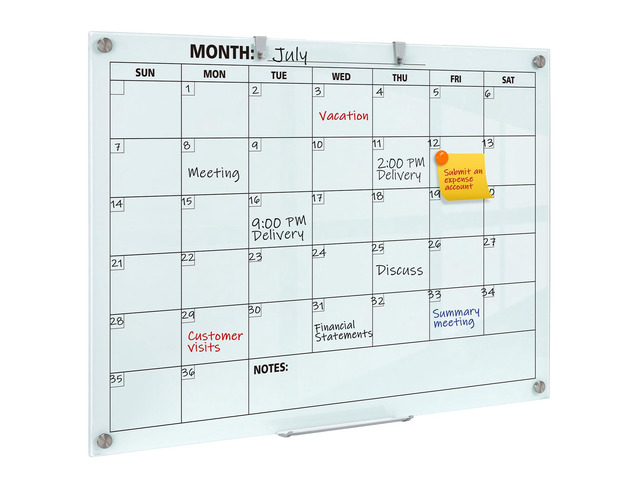 Glass Dry Erase Calendar for Wall, 48 x 36 Inches Magnetic Glass Monthly Calendar Whiteboard, 4' x 3' Frameless Planner Board for Office, Home, School