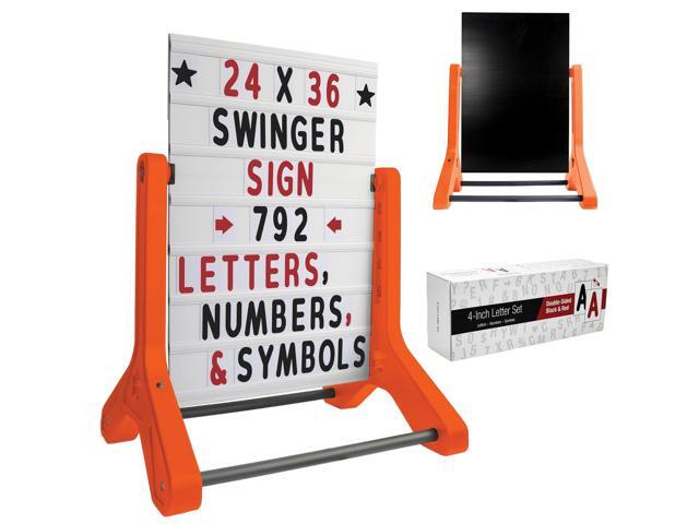 Swinging Changeable Message Sidewalk Sign: 24' x 36' Sign with 792 Pre-Cut Double Sided Letters and Storage Box. Includes Black Board & Letter.
