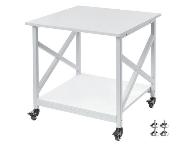 23.6 x 23.6 Inches Large Printer Stand, 2 Tier Square Printer Table with Storage Shelf for Home Office, Multi-use Rolling Cart with Wheels for.