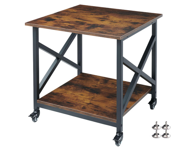 Large Printer Stand, 23.6 x 23.6 x 22.6 Inches Square Printer Table with Storage Shelf, 2 Tier Rolling Printer Cart with Industrial Wheels for Home...