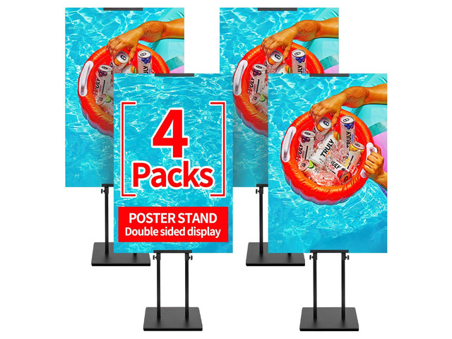 4-Pack Poster Stand - Heavy Duty, Double-Sided, Adjustable Height Up to 80 inches, Outdoor Banner Stand - Black