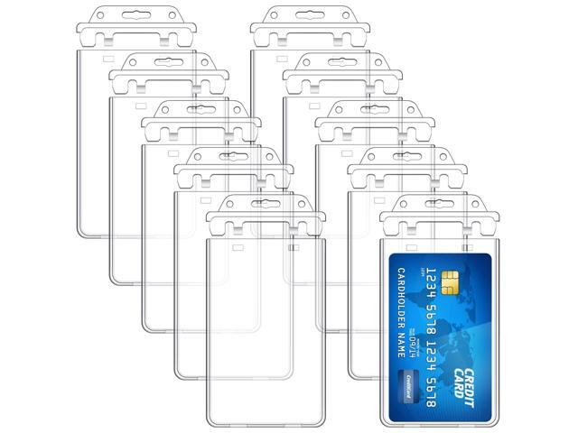 400 Pack Permanent Locking Hard Plastic Badge Holder Vertical Clear ID Badge Holder Heavy Duty Protector Case for Office School Card Travel 2.4 x.