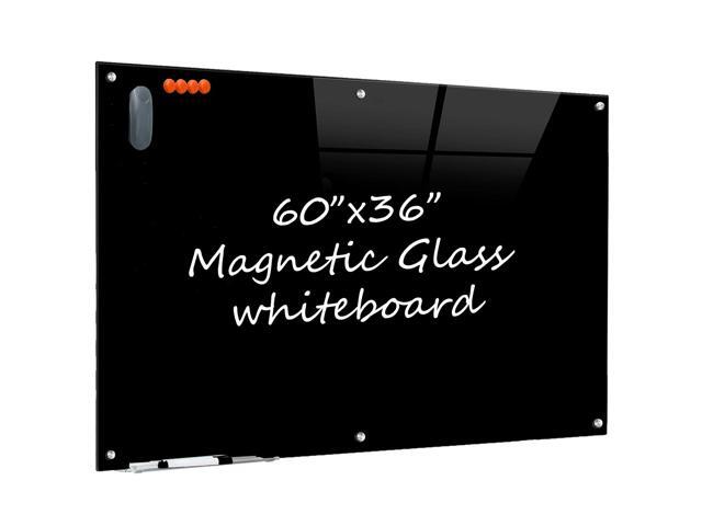 Glass Dry Erase Black Board - Magnetic Blackboard 60'X36' Frameless White Board Clear Glass Boards with Super Strong Magnets, Wall Mounted for...