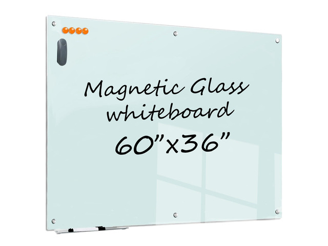 Magnetic Glass Whiteboard - 60'x36' Dry Erase White Board Frameless Glass Boards with Super Strong Magnets, Wall Mounted for Office, School and Home