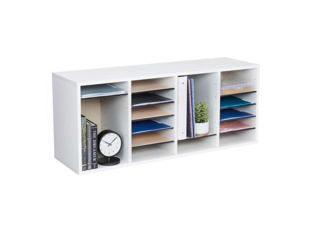 Literature Organizer, 24 Compartments, Office and Classroom Mailbox with Adjustable Shelves, Wood Paper and Mail Sorter, White