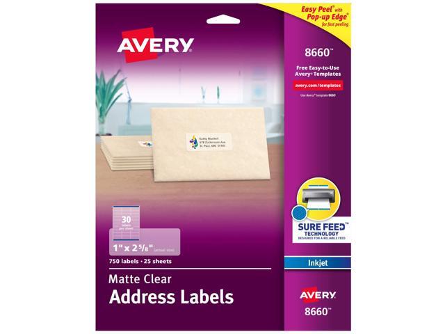 Printable Address Labels with Sure Feed Technology, 1' x 2-5/8', Matte Clear, Compatible with Inkjet Printers, 750 Blank Labels per Pack, Great for.