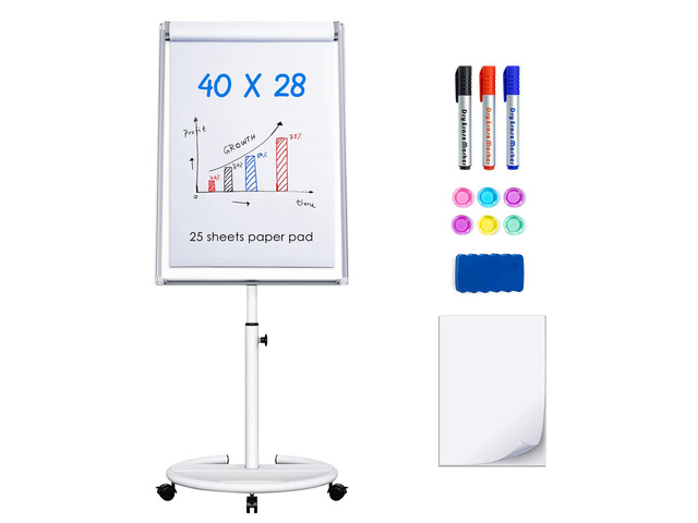 Mobile Dry Erase Board 40x28 inches Magnetic Portable Whiteboard Stand Easel White Board Flipchart Easel Board with 25 Sheets Paper Pad for School...