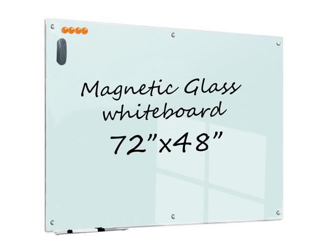 Large Glass Dry Erase Board - 72'x 48' Frameless White Board with Super Strong Magnets, Glass Whiteboard for Office School Home, Wall Mounted