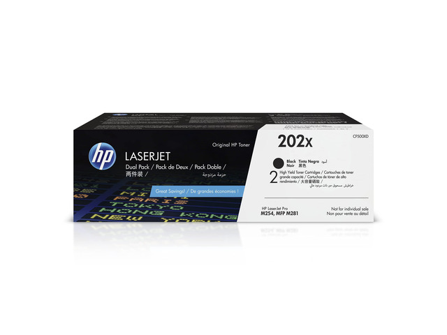 202X Black High-Yield Toner Cartridges Printers (2-Pack) Works with Color LaserJet Pro M254, Color LaserJet Pro MFP M281 Series CF500XD