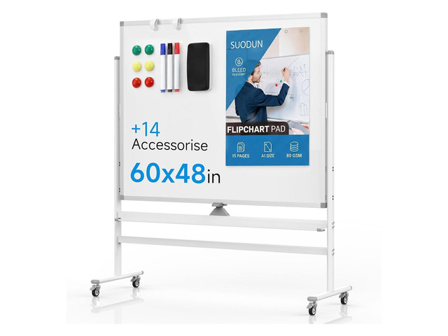 Rolling Whiteboard 60'x48' Magnetic Dry Erase Board with Stand, Double Sided Mobile Whiteboard on Wheels, Non-Foldable Large Portable White Board...