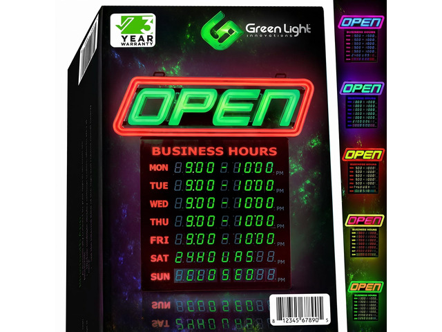 LED Open Sign for Business with Programmable Business Hours Bluetooth App, 4,000+ Color Combos, Flash/Scroll/Neon Modes, 100,000-Hr LEDs, 15Ã—16.5 in