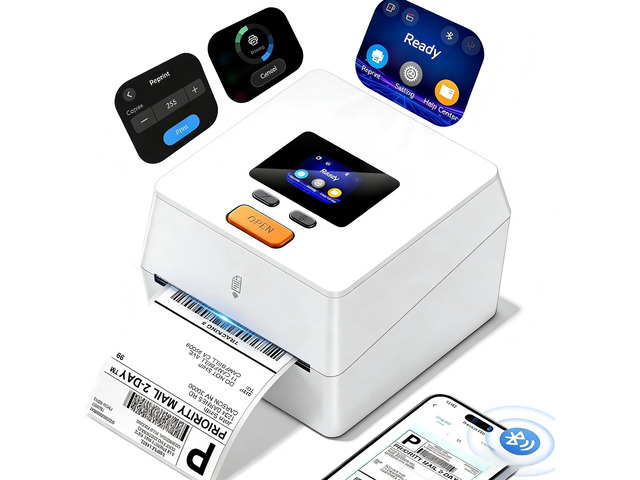 Thermal Label Printer with Touchable Screen, 4x6 Bluetooth Shipping Label Printer with Built-in Label Holder, D420D White Thermal Printers for...