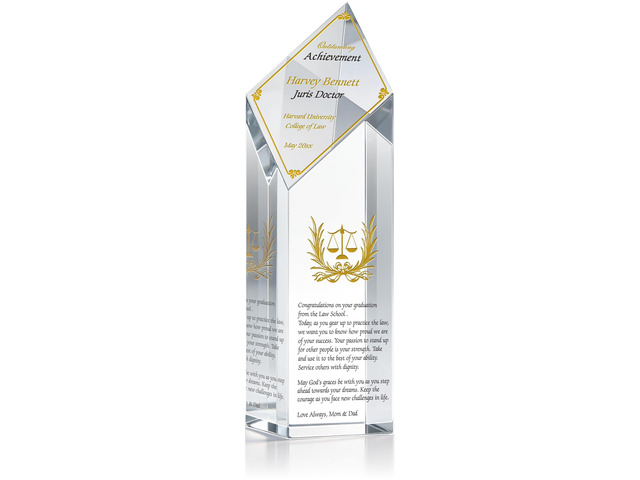 Personalized Law School Graduation Gift Custom Engraved Crystal Plaque with Scales of Justice Achievement Award for New Lawyers, Attorneys, and...