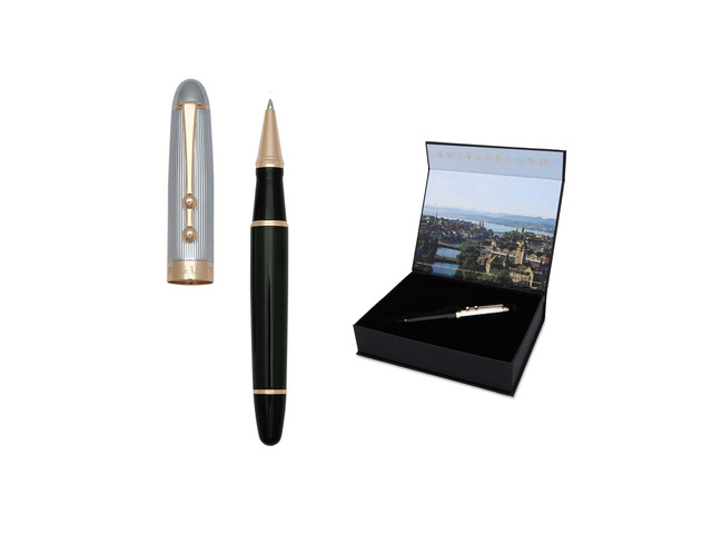 Piguet Genève Luxury and Ergonomic Fountain & Rollerball Pen Sigma Series Medium Nib, Gold Trim, Blue Ink Gift Boxed with Universal Refill and...