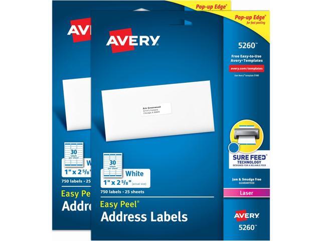 Address Labels 1 x 2-5/8 inch White Easy Peel Sure Feed Technology For Laser Printers Permanent Adhesive 1,500 Labels, Pack of 5