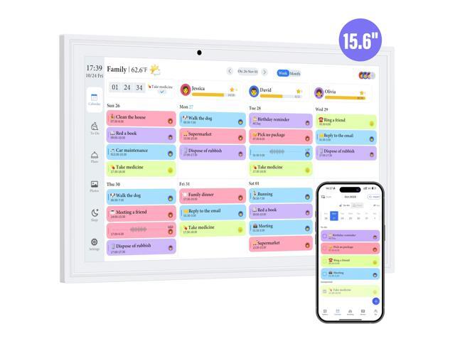 15.6 Inch Digital Calendar, Electronic Calendar Chore Chart, Smart Calendars Wall 1920 * 1080 Full HD Interactive IPS Touchscreen for Family.