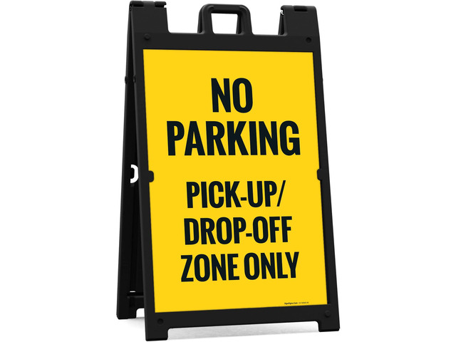 No Parking Pickup and Drop Off Zone Only Sidewalk Sign Kit, 24x36 Inches, With A Frame Stand, Made in USA by