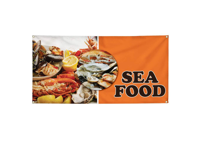 Vinyl Banner Multiple Sizes Sea Food Outdoor Advertising Printing Restaurant & Food Outdoor Weatherproof Industrial Yard Signs Orange 10 Grommets...