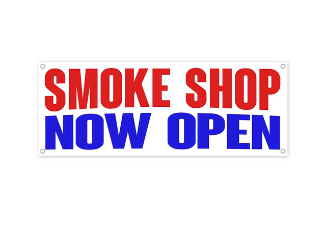 Smoke Shop Now Open Banner 13 oz Non-Fabric Heavy-Duty Vinyl Single-Sided with Metal Grommets