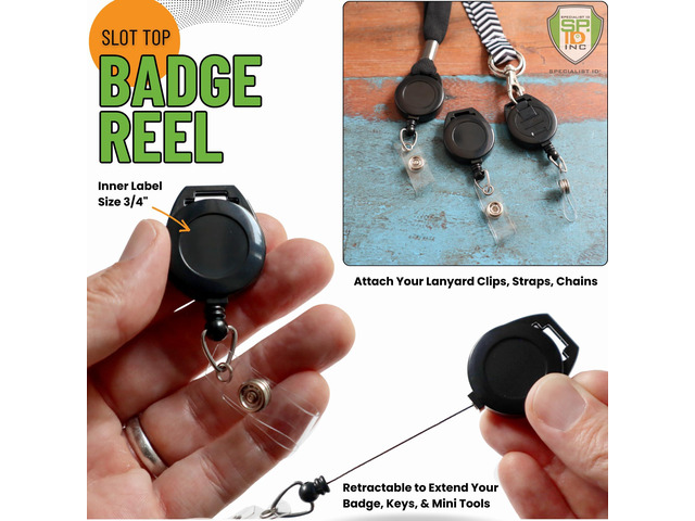 Bulk 100 Pack - Retractable Badge Reel with Lanyard Attachment Slot -Attach Your Neck Chain, Metal Hook, Key Ring or Strap Clip Through Top Slot...