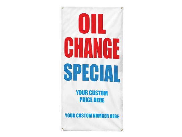 Custom Vertical Vinyl Banner Multiple Sizes Oil Change Special $19.95 Advertisement Business Outdoor Weatherproof Industrial Yard Signs 10 Grommets...