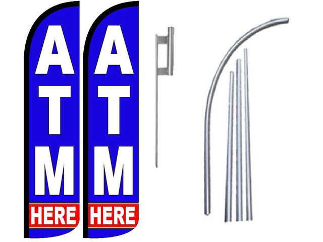 ATM Here King Flag Sign Kit With Pole and Ground Spike - Pack of 2