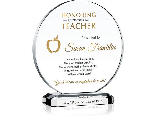 Personalized Crystal Teacher Appreciation Plaque Custom Engraved with Teacher & Gift Givers Name Unique End of Year, Christmas, or Retirement...