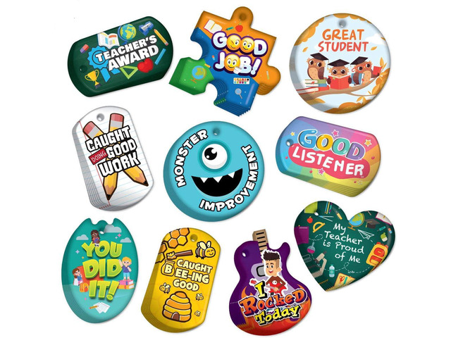 Brag Tags to Support, Build, & Recognize Positive Student Behavior in School Classrooms Value Pack: 500 Tags (50 Tags for Each Shape)