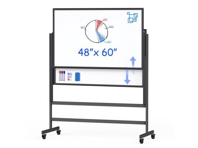Double-Sided White Board on Wheels, 48x60 Inch (4'x5') Large Magnetic Mobile Dry Erase Board, Height Adjustable Stand Rolling Whiteboard for...