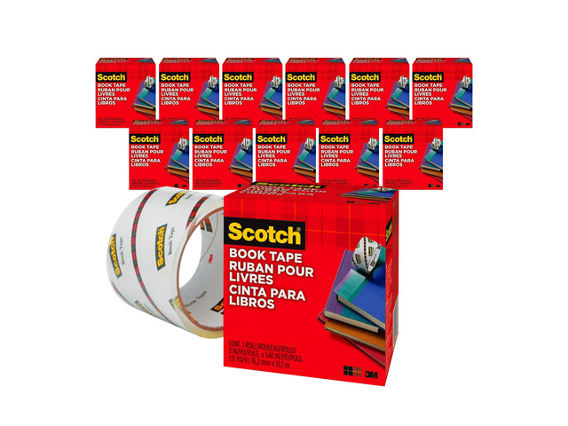 3M 845 Book Tape, 3 in x 15 yd, Transparent Polypropylene, Archival Safe, Permanent Adhesive Bulk Pack of 12 Rolls for Book Repair, Reinforcement,...