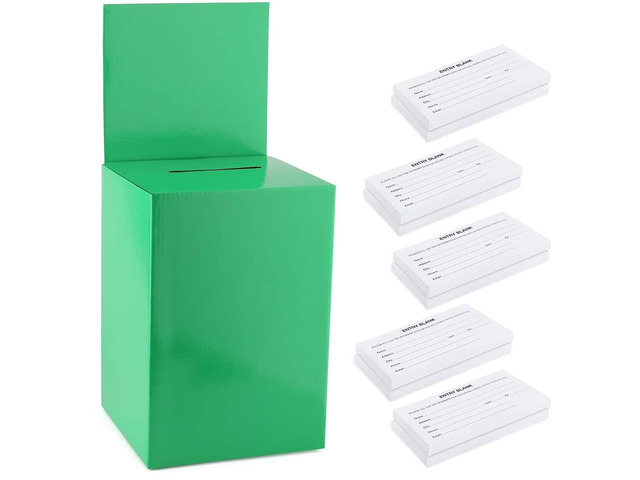 Large thick cardboard raffle Ballot Box 9.5'H x 6.5'W x 6.5'D Charity Donation collection Box office Suggestion comment Box removable display area...