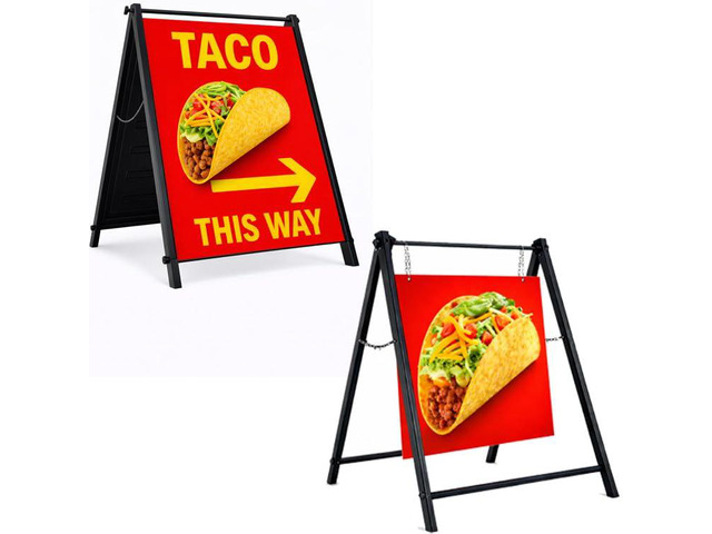 24'x24' Premium Heavy-Duty A-Frame Sign Stand Holds 2 Insert Boards + 1 Hanging Sign Weatherproof Sidewalk Sign Holder for Business, Real...
